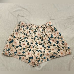 Floral skort with tie front and elastic waistband